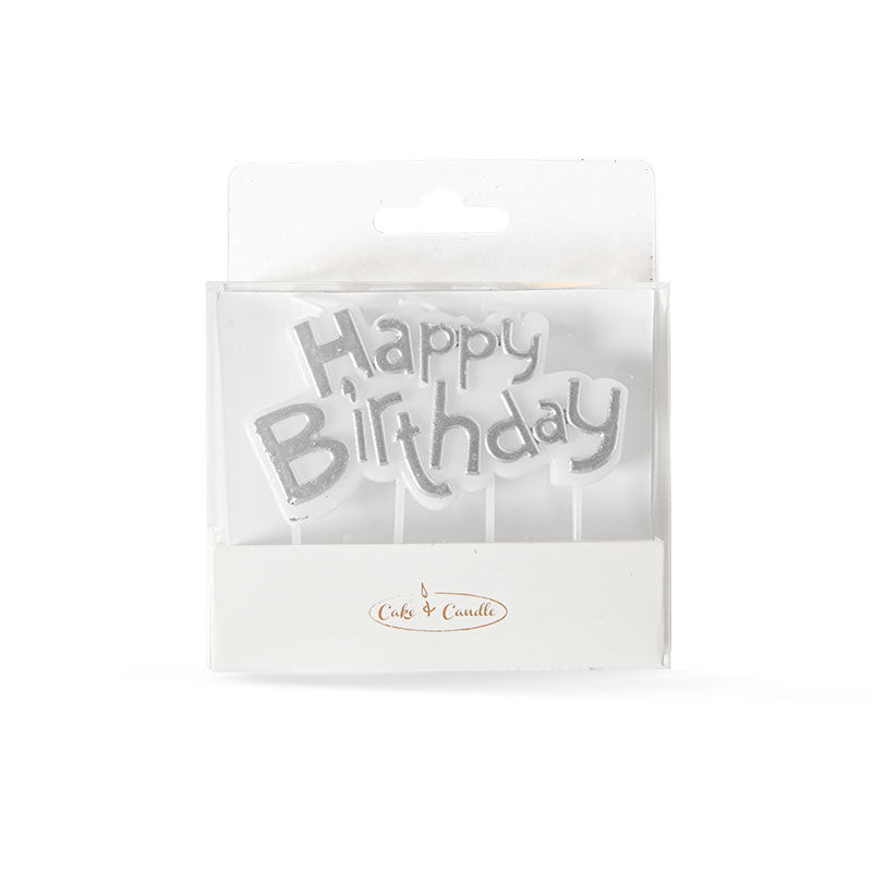 Candle - Happy Birthday Silver