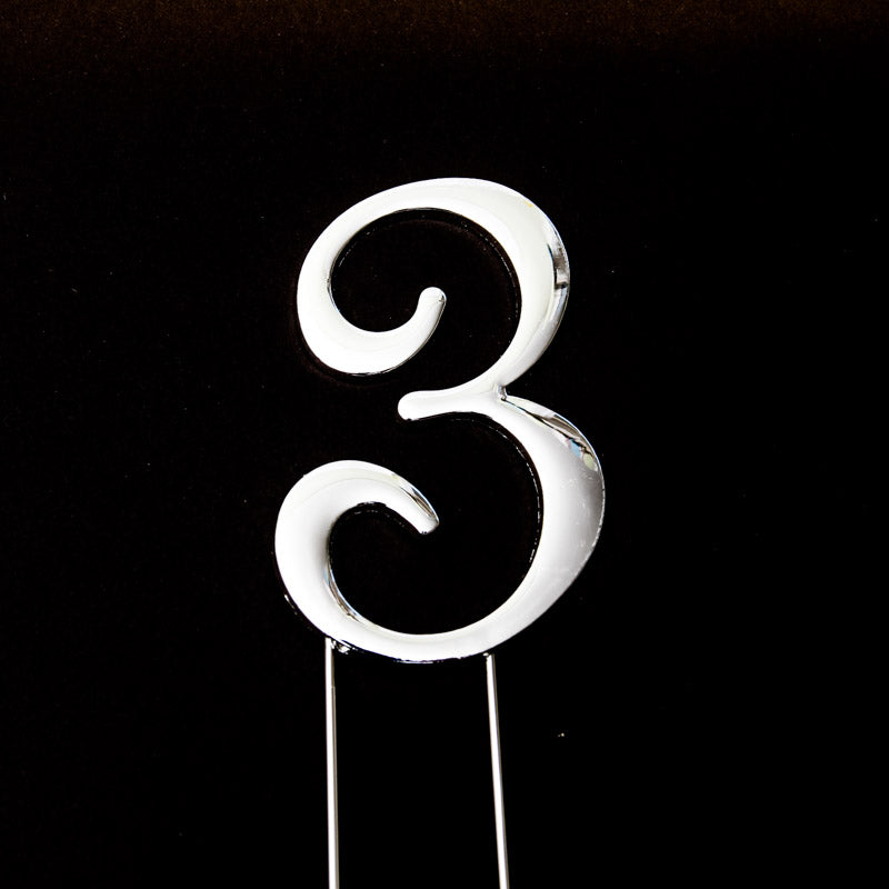 Metal Cake Topper - Silver Number 3