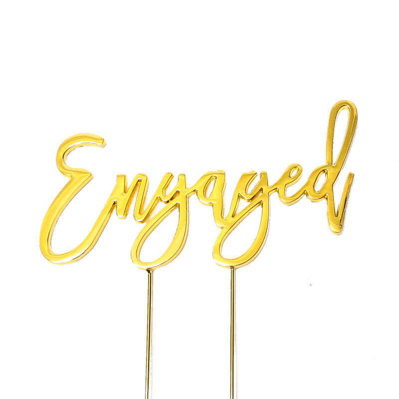 Cake Topper - Engaged Gold Metal