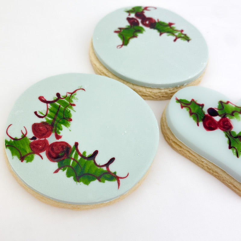 Painted Sugar Biscuits - Christmas Holly