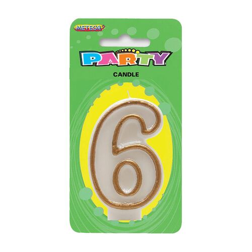 Candle - White & Gold Number 6
