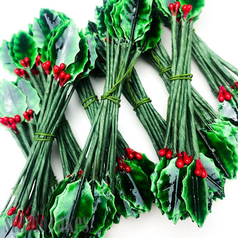 Christmas Ornament - Holly Leaves (Bunches of 12)