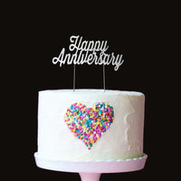 Cake Topper - Silver Plated Happy Anniversary