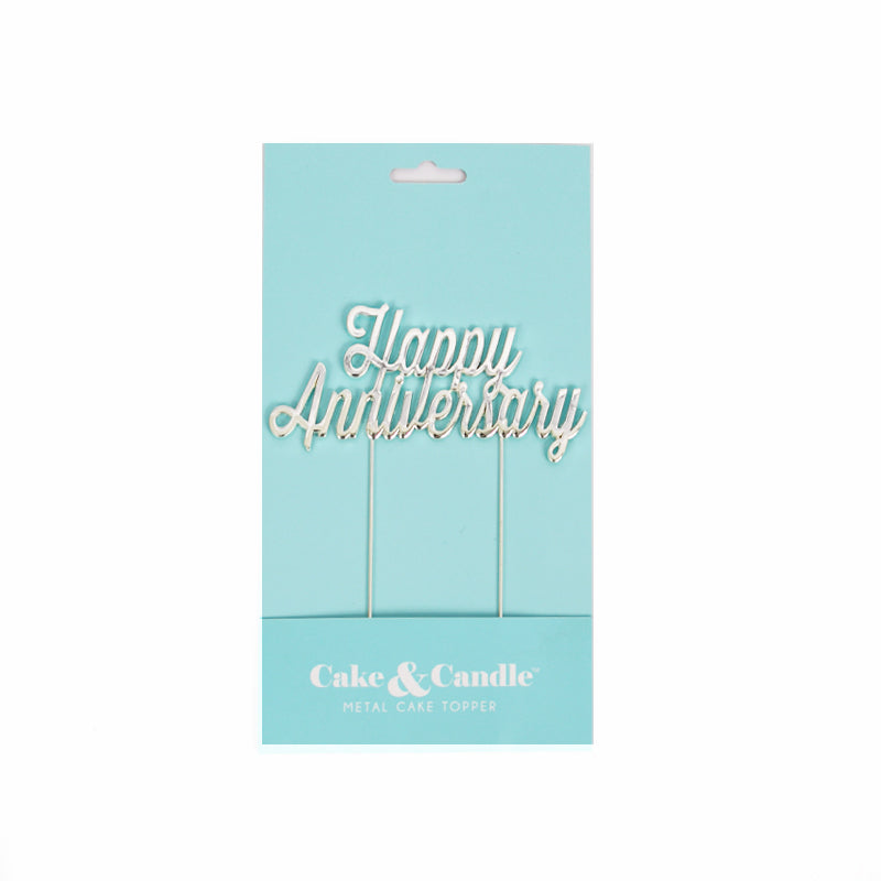 Cake Topper - Silver Plated Happy Anniversary