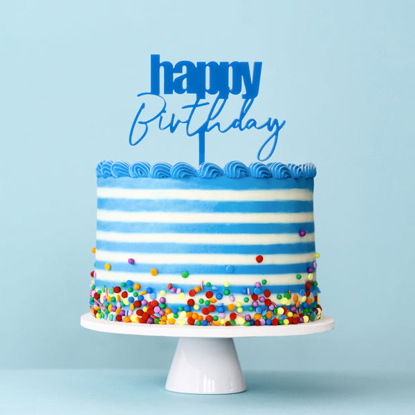 Cake Topper - Happy Birthday Blue Cursive