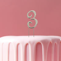 Metal Cake Topper - Silver Number 3