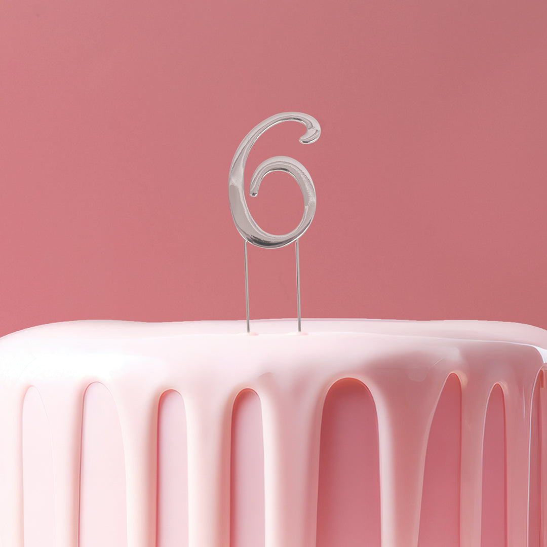 Metal Cake Topper - Silver Number 6