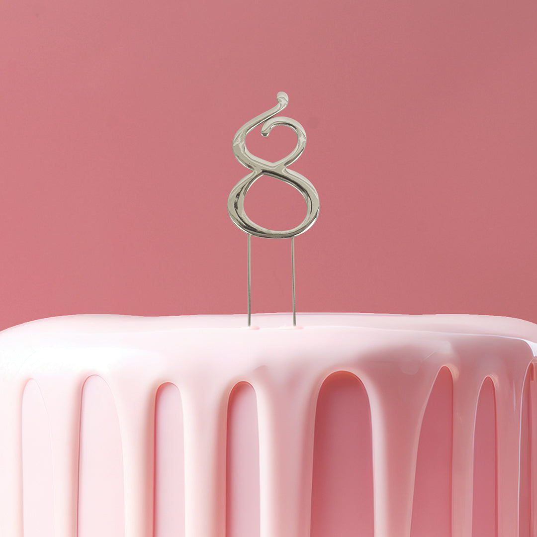 Metal Cake Topper - Silver Number 8