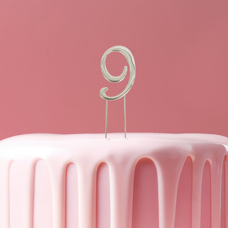 Metal Cake Topper - Silver Number 9