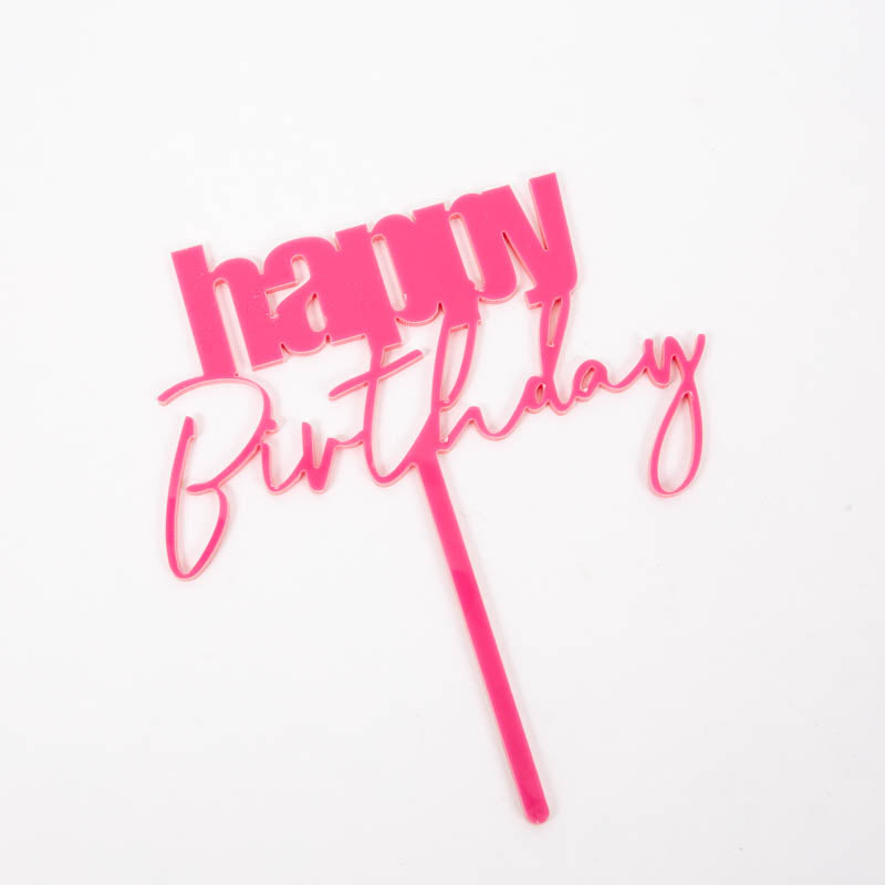 Cake Topper - Happy Birthday Pink Cursive