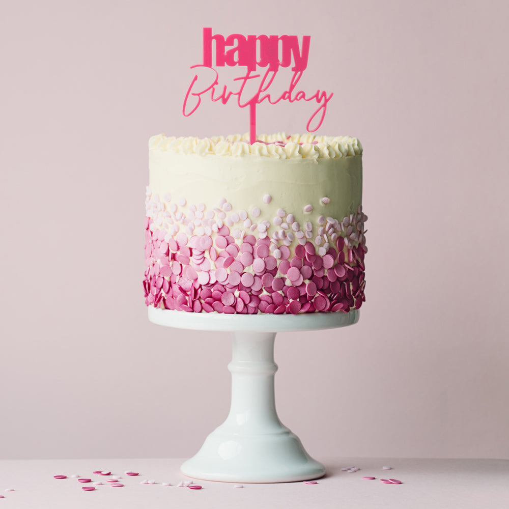 Cake Topper - Pink Happy Birthday Cursive