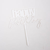 Cake Topper - White Happy Birthday Cursive