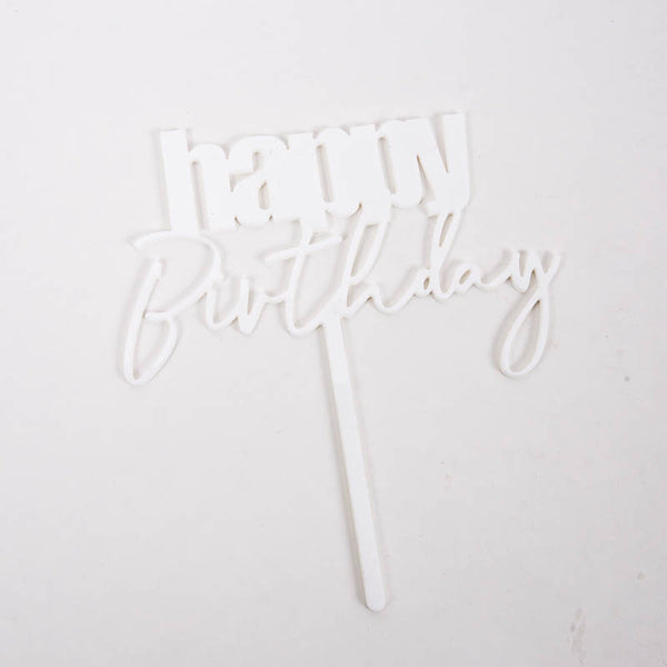 Cake Topper - White Happy Birthday Cursive