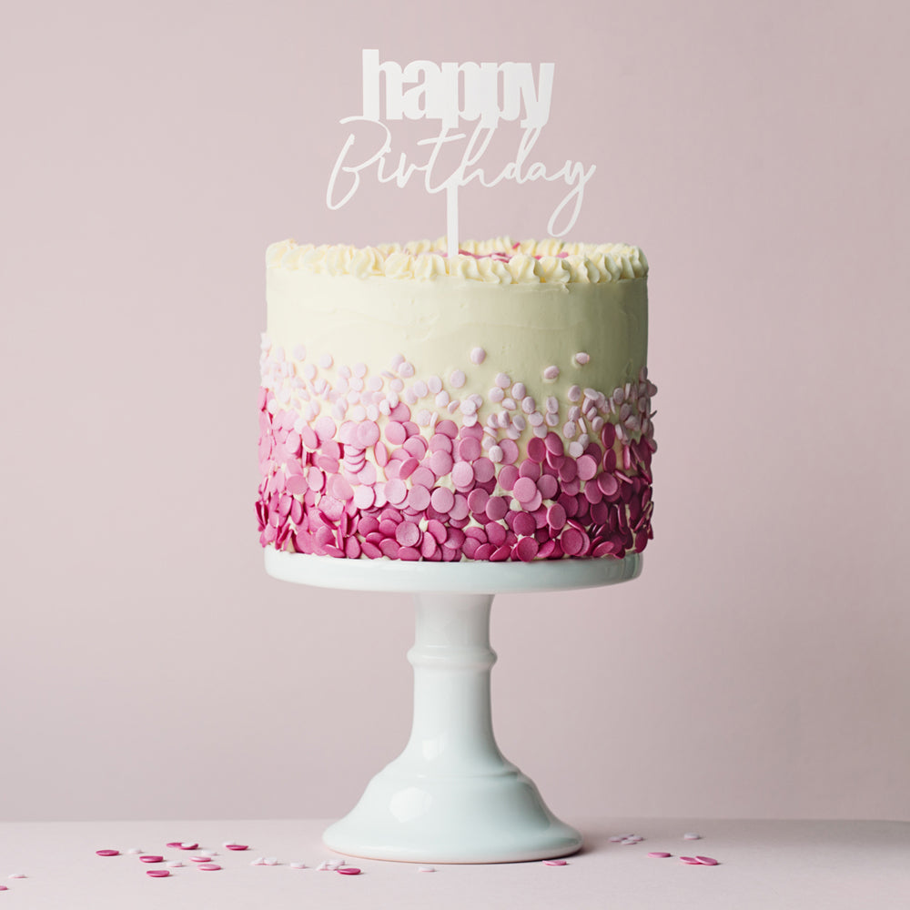 Cake Topper - White Happy Birthday Cursive