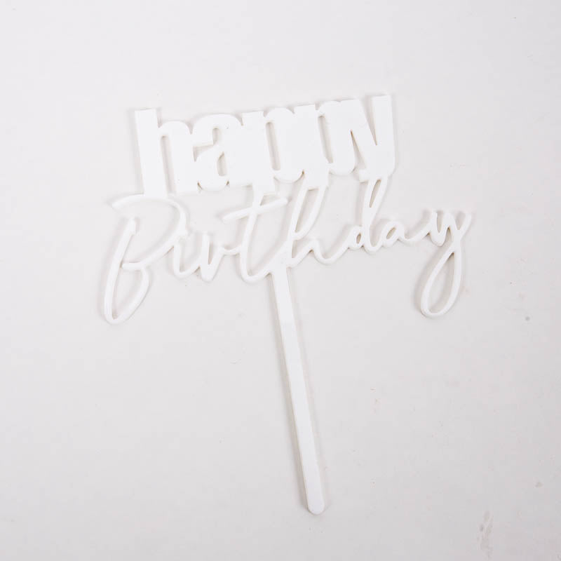 Cake Topper - White Happy Birthday Cursive