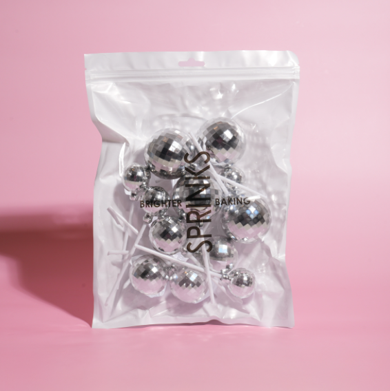 Sprinks 12 Piece Disco Ball Toppers - Silver