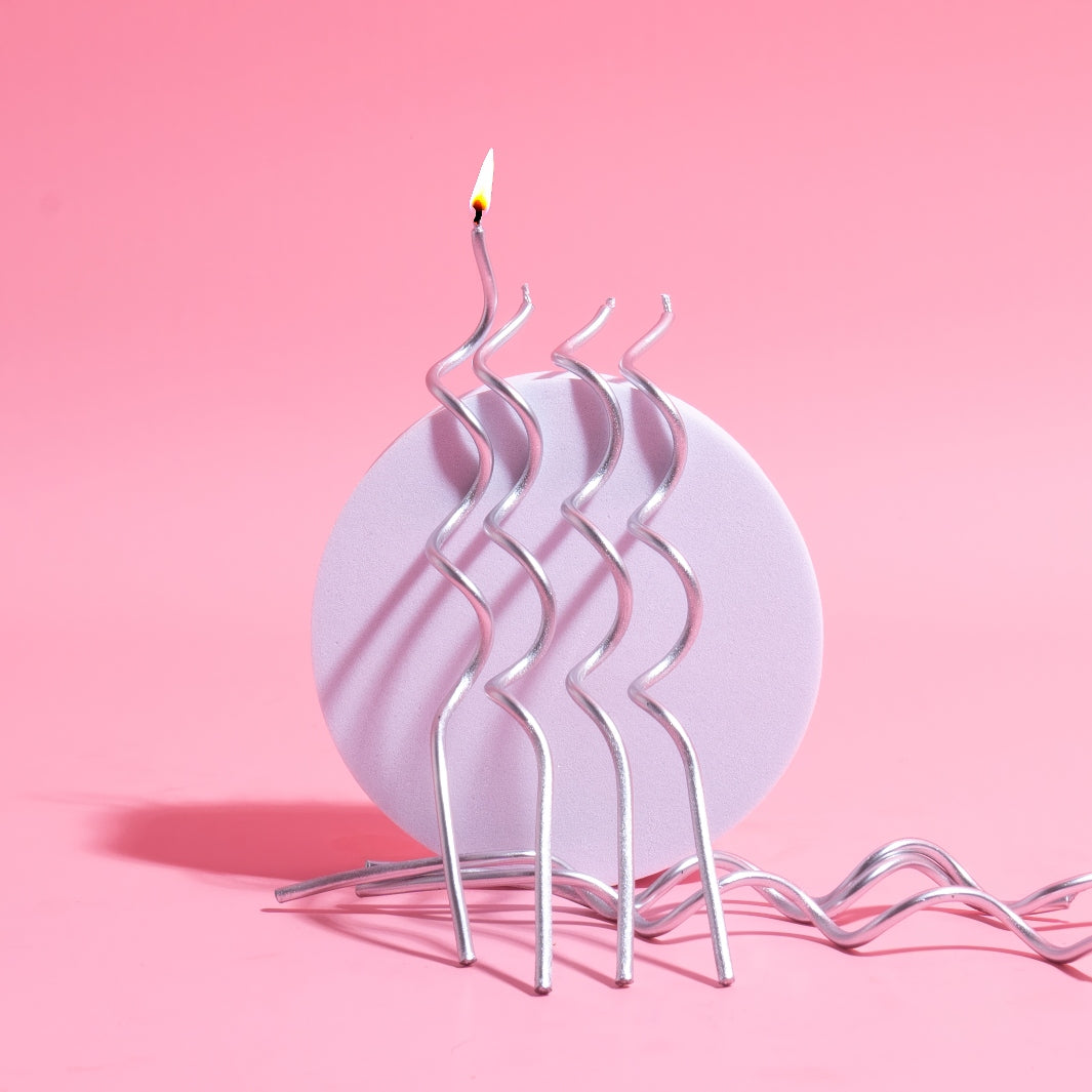 Candles - Swirly Pastel Silver (Pack of 16)