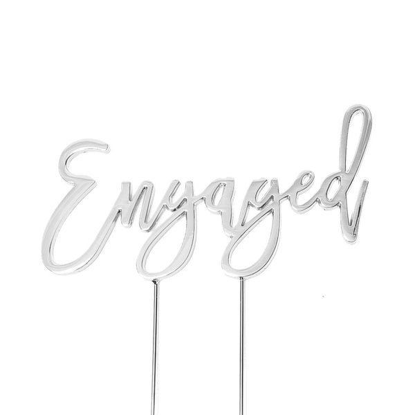 Cake Topper - Engaged Silver Metal