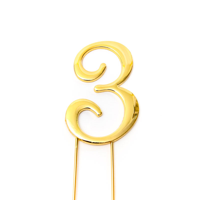 Metal Cake Topper - Gold Number 3